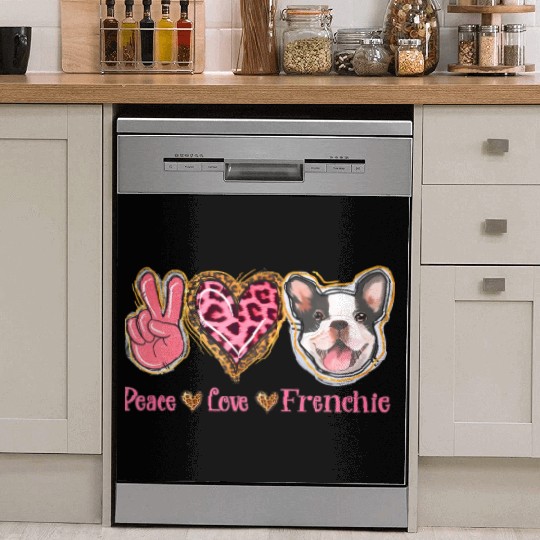 Leopard Peace Love Frenchie Funny Dog Mom Mothers Dish Washer Covers