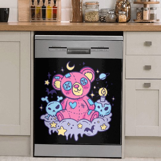 Yami Kawaii Creepy Teddy Bear With Skulls Dish Washer Covers