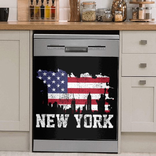 New York City Nyc Skyline Usa Flag America Dish Washer Covers