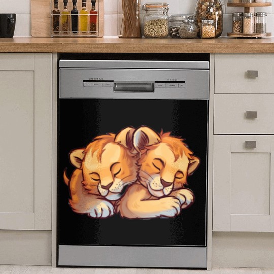 Sleeping Lion Cubs Dish Washer Covers