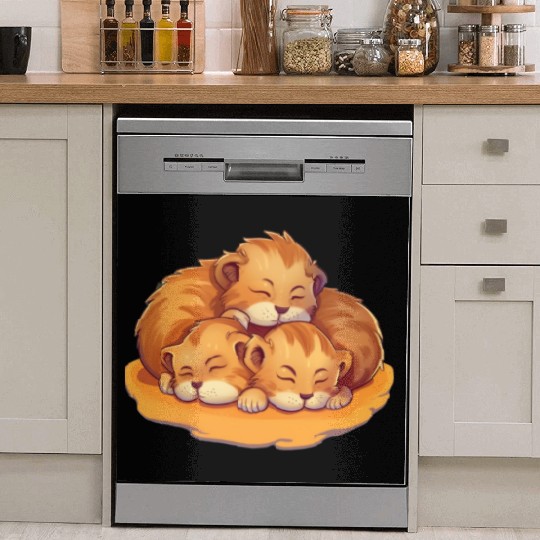 Sleeping lion cubs Dish Washer Covers