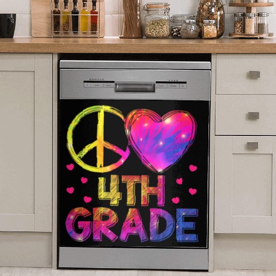 Tie Dye Peace Love 4th Grade Teacher Student Back Dish Washer Covers