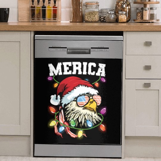 Merica Usa Flag Patriotic Veteran Santa Bald Eagle Dish Washer Covers