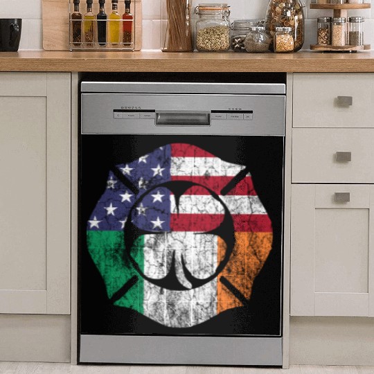 Firefighter St Patric Day Irish American Flag Dish Washer Covers