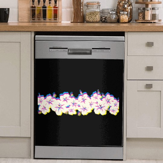 Hawaii Hibiscus Flower Row 1970S Glitch Aesthetic Dish Washer Covers