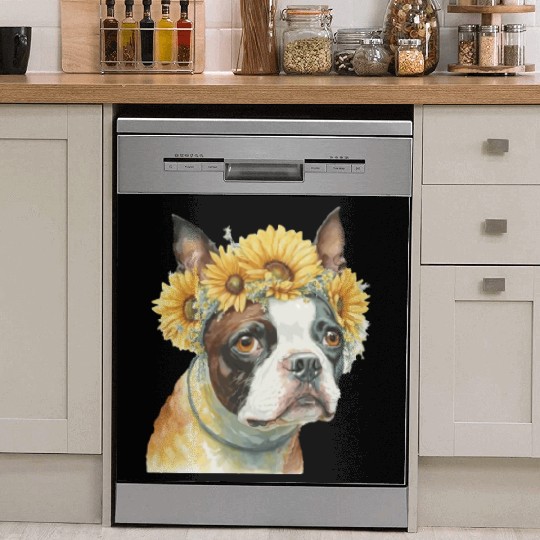 Cute Boston Terrier Sunflower Dog Breed Pet Puppy Dish Washer Covers