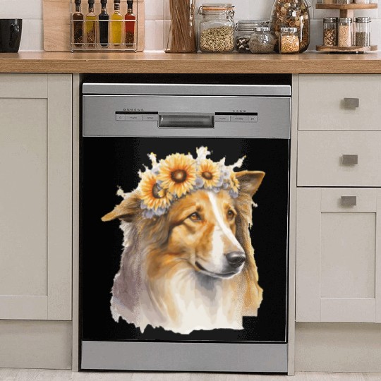Cute Collie Sunflower Dog Breed Pet Puppy Dish Washer Covers