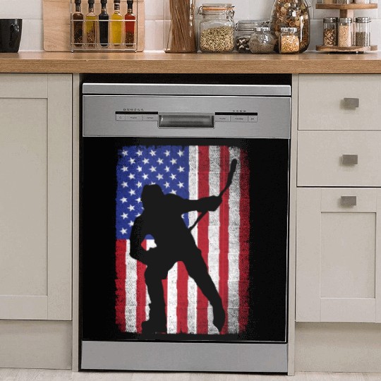 Patriotic Ice Hockey 4th of July USA American Flag Dish Washer Covers