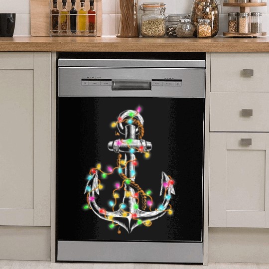 Boating Christmas Lights Anchor Santa Sailing Dish Washer Covers
