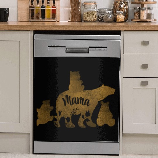 Mama Bear With 3 Baby Bear Cubs Following Mama Dish Washer Covers