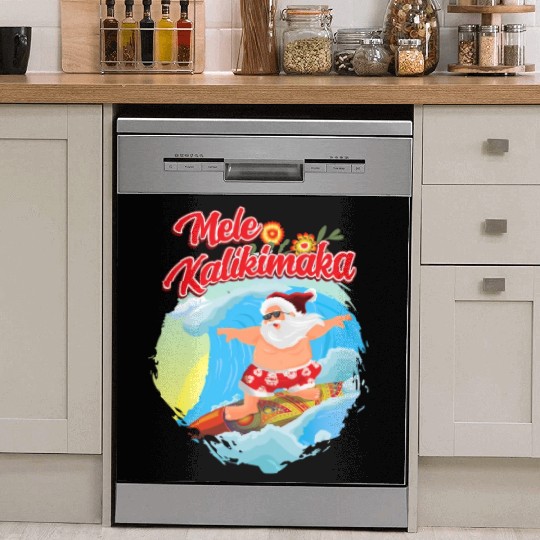 In July Santa Surfing Mele Kalikimaka Dish Washer Covers