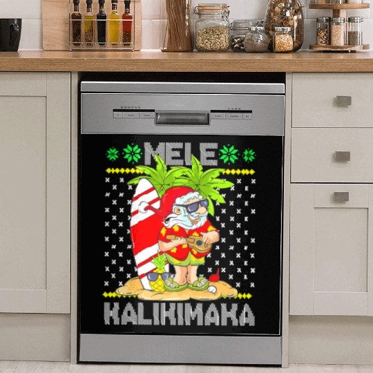 Mele Kalikimaka Santa Claus Surfer Guitar Dish Washer Covers
