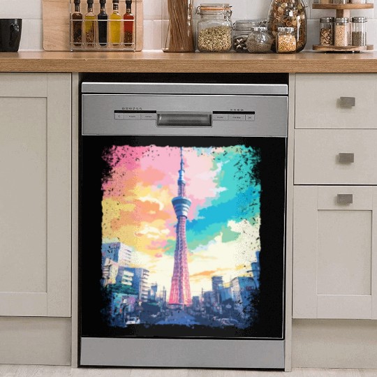 Tokyo Skytree Vaporwave Aesthetic Japanese Sight Dish Washer Covers