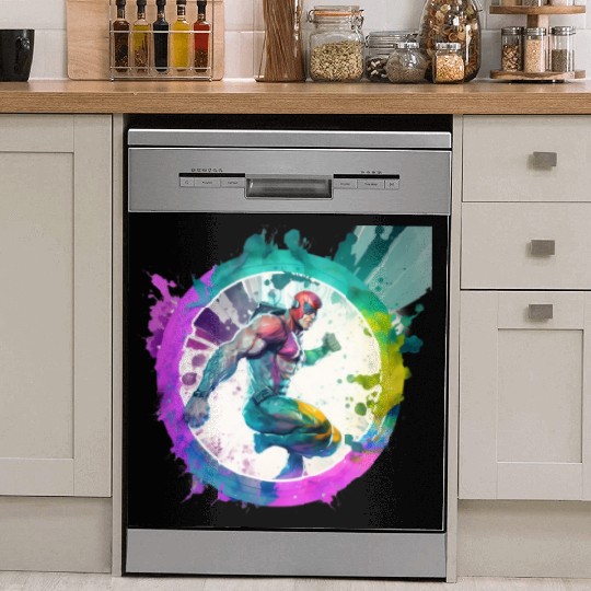 A Pop Art watercolour cyberpunk superhero swimming Dish Washer Covers