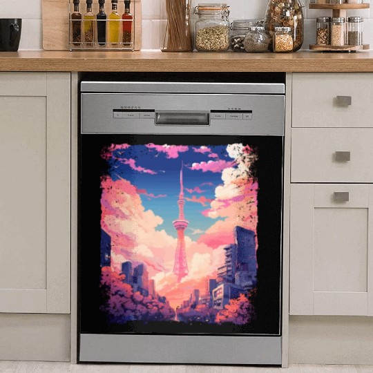 Vaporwave Aesthetic Tokyo Skytree Japanese Sight Dish Washer Covers