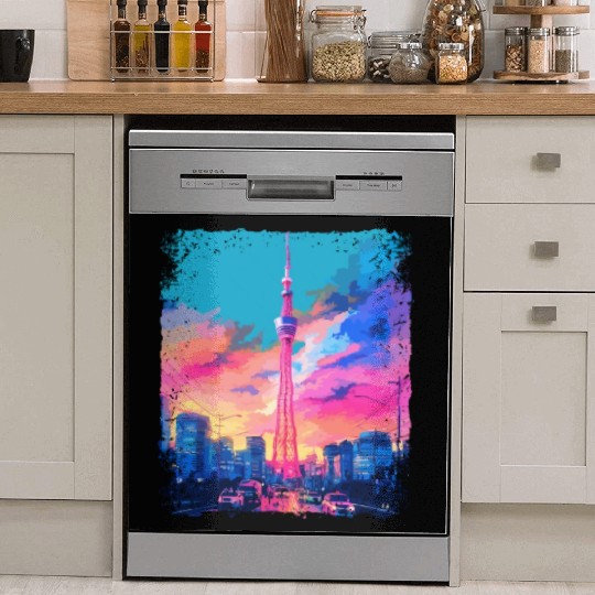 Aesthetic Japanese Skytree Tokyo Vaporwave Sight Dish Washer Covers