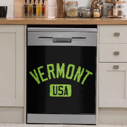 Vermont Usa Arched Text Distressed Lime Green Prin Dish Washer Covers