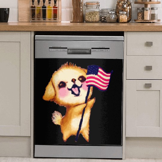 Fourth Of July Patriotic Puppy USA Watercolor Dish Washer Covers