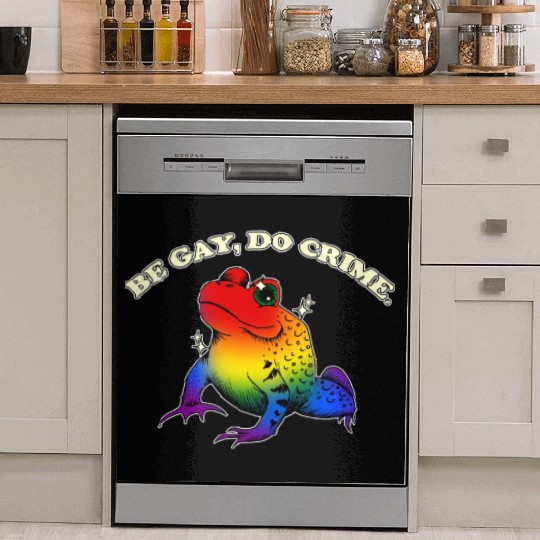 BGD crime - Vintage LGBT Rainbow Frog Meme Dish Washer Covers