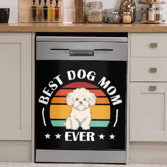 Best Dog Mom Ever Retro Vintage Bichon Frise Dish Washer Covers
