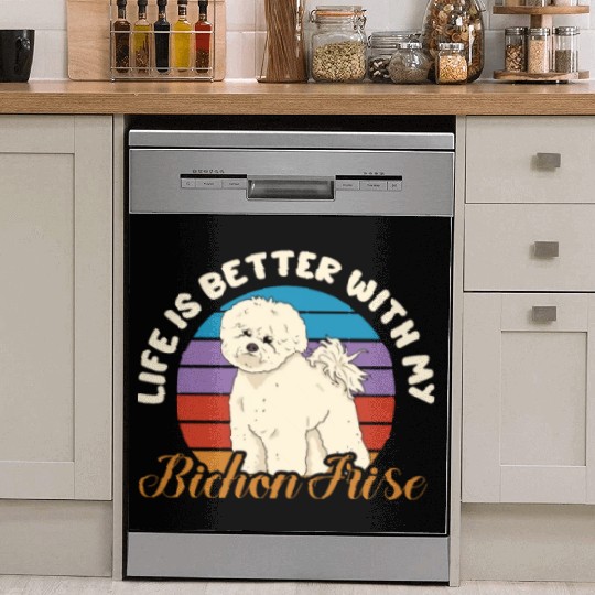 Life Is Better With My Bichon Frise Retro Vintage Dish Washer Covers