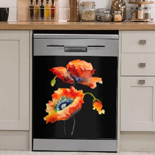 RED POPPIES Dish Washer Covers, WATERCOLOR RED POPPIES TOP