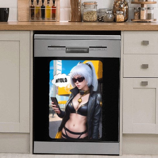 Cyberpunk Waifu Influencer Design 2 Dish Washer Covers