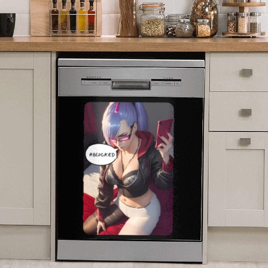 Cyberpunk Waifu Influencer Design 4 Dish Washer Covers