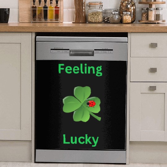 Feeling Lucky with a 4 leaf clover and a ladybug Dish Washer Covers
