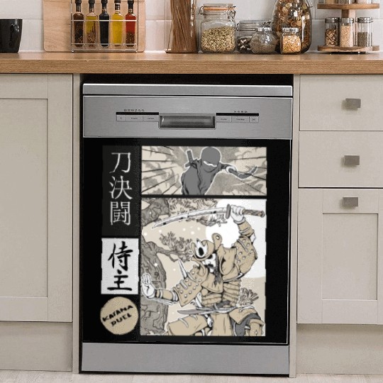 Katana Samurai Vs Ninja Warrior Comic Strip style Dish Washer Covers
