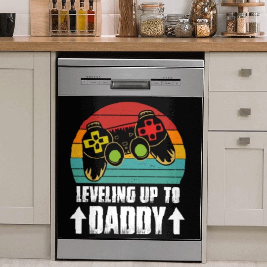 Leveling up to Daddy Funny Gift Father's Day Dish Washer Covers