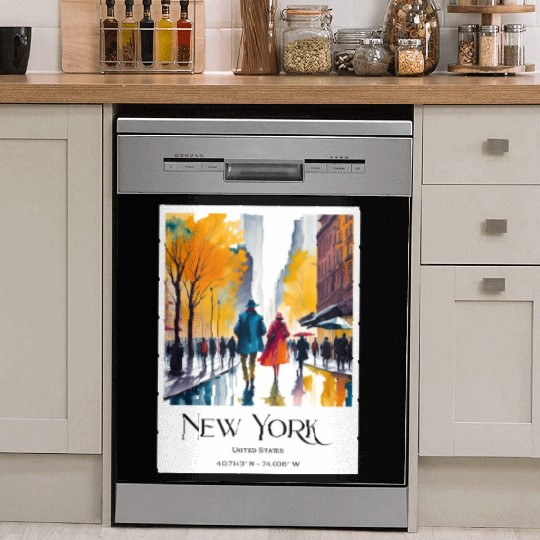 Couple walking in the streets of New York City Dish Washer Covers