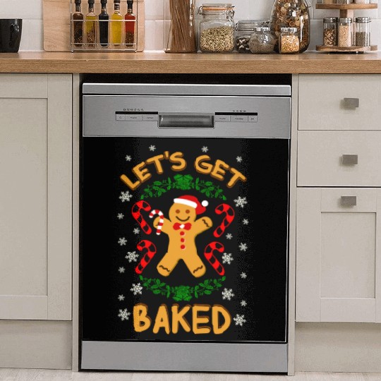 Let's Get Baked Gingerbread Cookies Candy Cane Dish Washer Covers