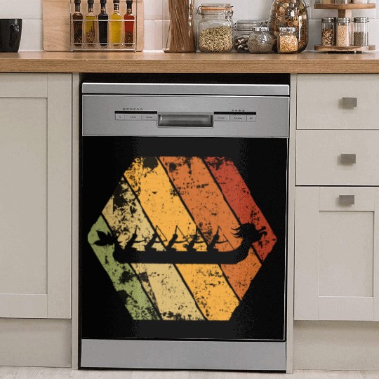 Dragon Boat Racing Retro Vintage Hexagon Logo Dish Washer Covers