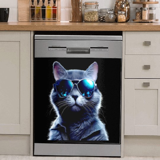 Cat With Sunglasses Cute Cat Mom Meow Paws Kitty Dish Washer Covers