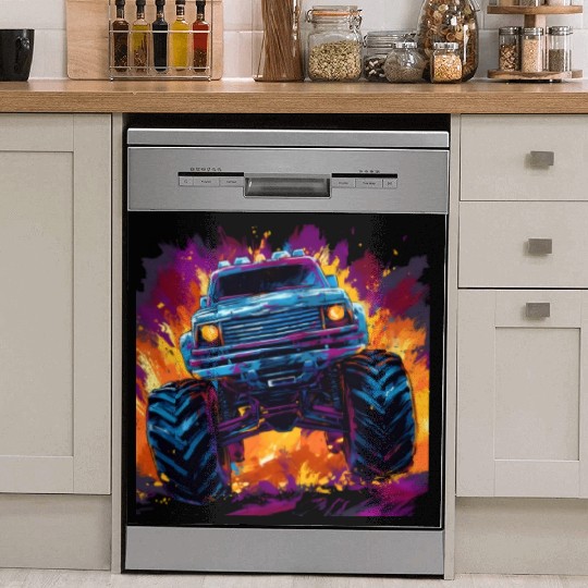 Monster Truck Big Retro Race Dad Trucker Lover Dish Washer Covers