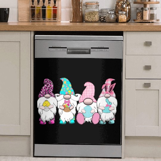 4 Easter Gnomes Pastel Spring Bunny Ears Gingham R Dish Washer Covers