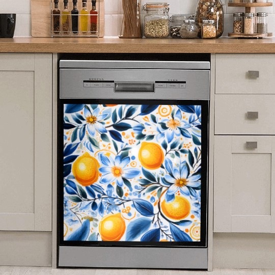 Yellow Lemon Floral Detailed Summer Collection 01 Dish Washer Covers