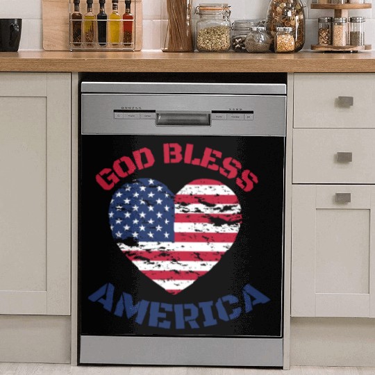 God Bless America, Heart Flag Shape. Dish Washer Covers