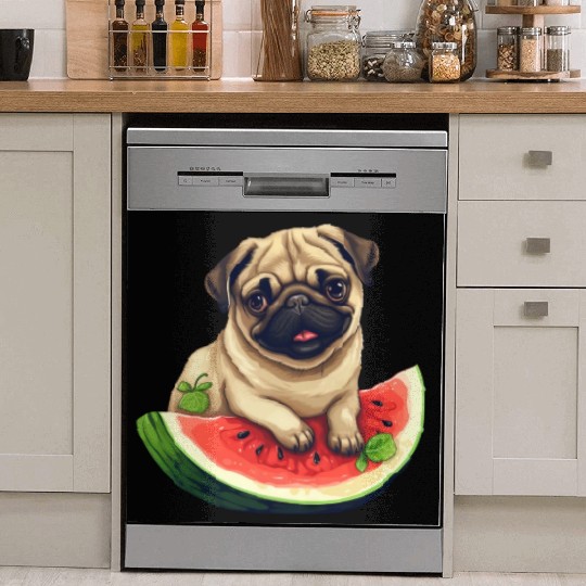 Pug with Melon, Funny Summer Design for Dog Lovers Dish Washer Covers