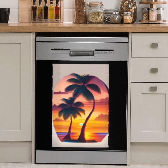 The sunset Palm tree logo design in Dish Washer Covers