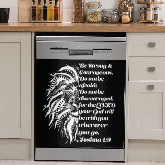 Christian Lion Joshua 19 Be Strong, Courageous Bib Dish Washer Covers