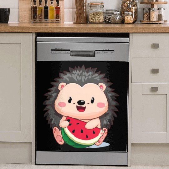 Happy hedgehog enjoys watermelon Dish Washer Covers