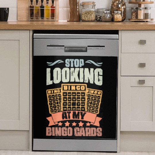 Retro Stop Looking At My Bingo Cards Bingo Queen Dish Washer Covers