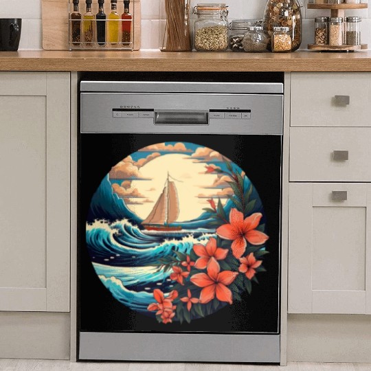 Sailing Ship Sailing Orchids Flowers Sailboat Dish Washer Covers