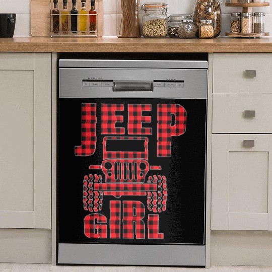 Jeep Girl Jeep Red Plaid Buffalo Jeeps Lover Dish Washer Covers