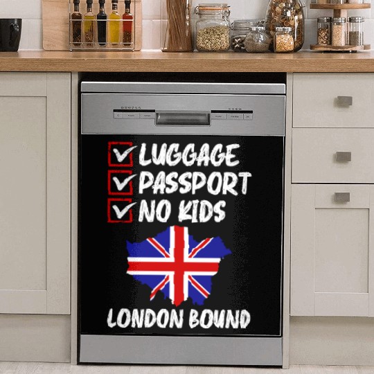Luggage Passport No Kids London Bound Vacation Dish Washer Covers