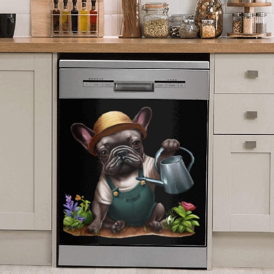 Frenchie Playing in the Garden Dish Washer Covers