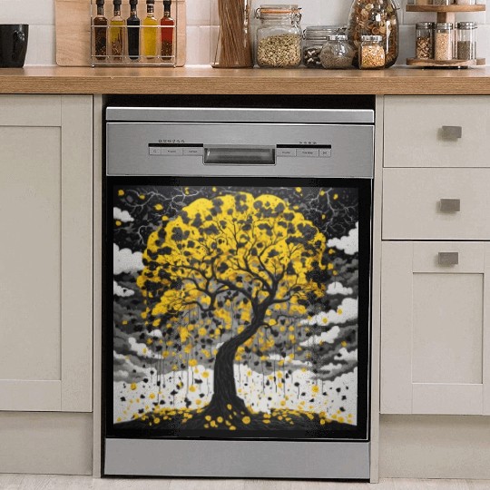 black tree and Wonderful yellow foliage Dish Washer Covers