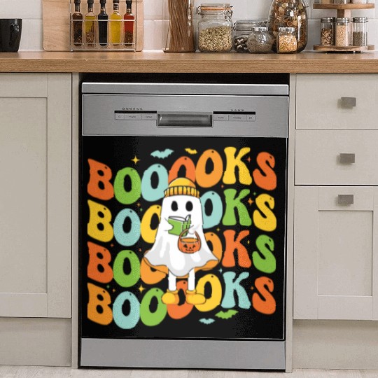 Booooks Cute Ghost Reading A Book Funny Book Lover Dish Washer Covers